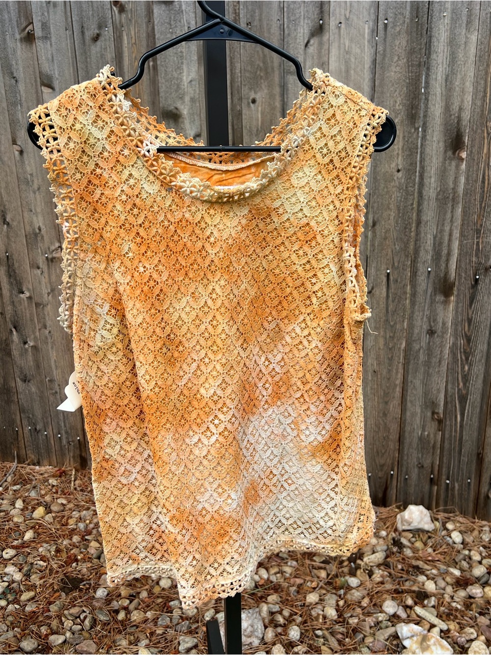 Crochet Sleeveless Top Ice-Dyed in Bronze